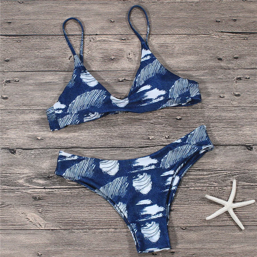 2018 Denim Printed Bikinis Set Sexy Swimwear Swimsuit Women Bathing