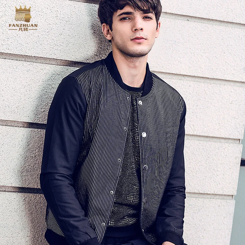 

FANZHUAN Free Shipping New 2018 casual autumn men's male man personality striped European American baseball collar jacket 810044