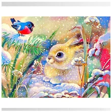 Diy 5D полная Алмазная вышивка кролик птица снег фото на заказ Алмазная картина вышивка крестиком Алмазная мозаика Рождественский подарок ZP-961