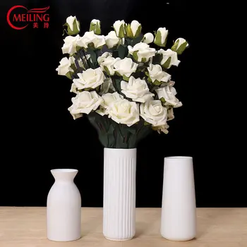 

MEILING Modern White Vases Tall Wedding Decorative Vase Tabletop Vase for Flowers Handmade Porcelain Vase Decoration Home