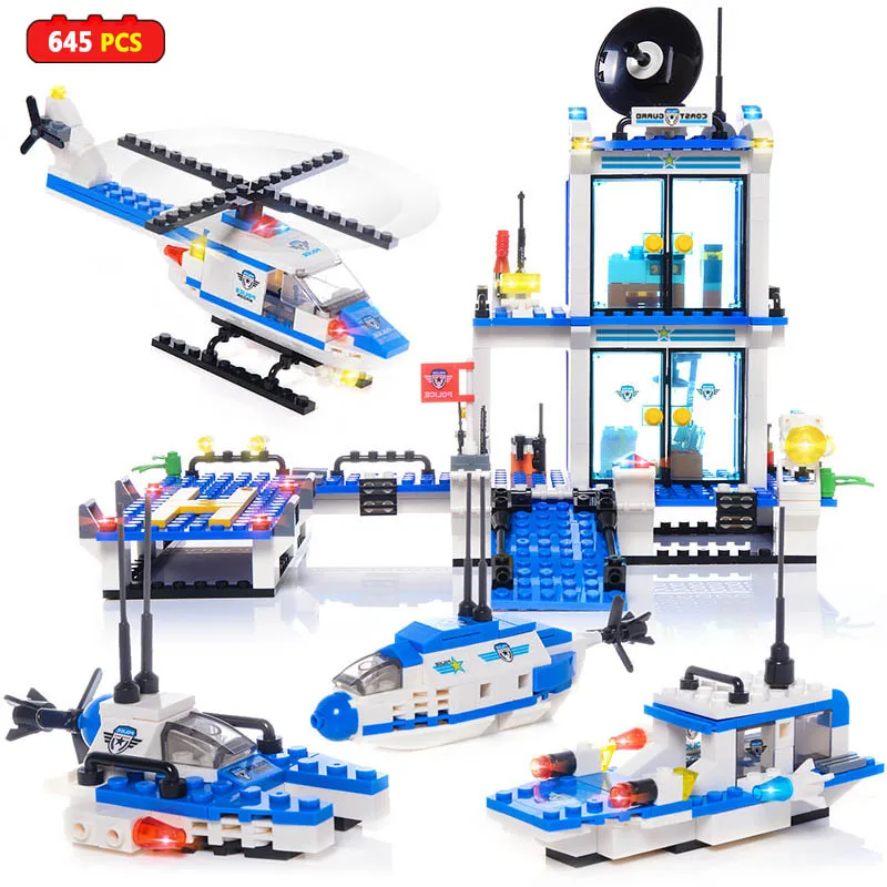 

Ship Helicopter Model Set Blocks Compatible with Legoings Police City Building Block Policeman Educational Toys For Children