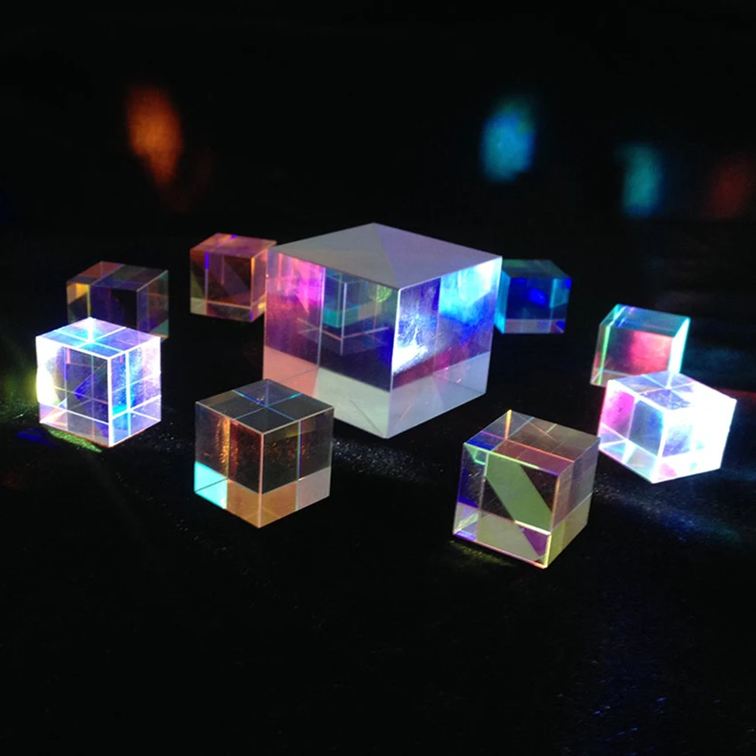 

15x15mm Six-Sided Bright Prism Light Combine Cube Prism Stained Glass Beam Splitter Optical Experiment Instrument Teaching Tool
