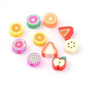 

50pc Kid's Mixed Fruit Theme Handmade Polymer Clay Beads Mixed Color For DIY Jewelry Making Handicrafts Supplies 9~13x9~11mm