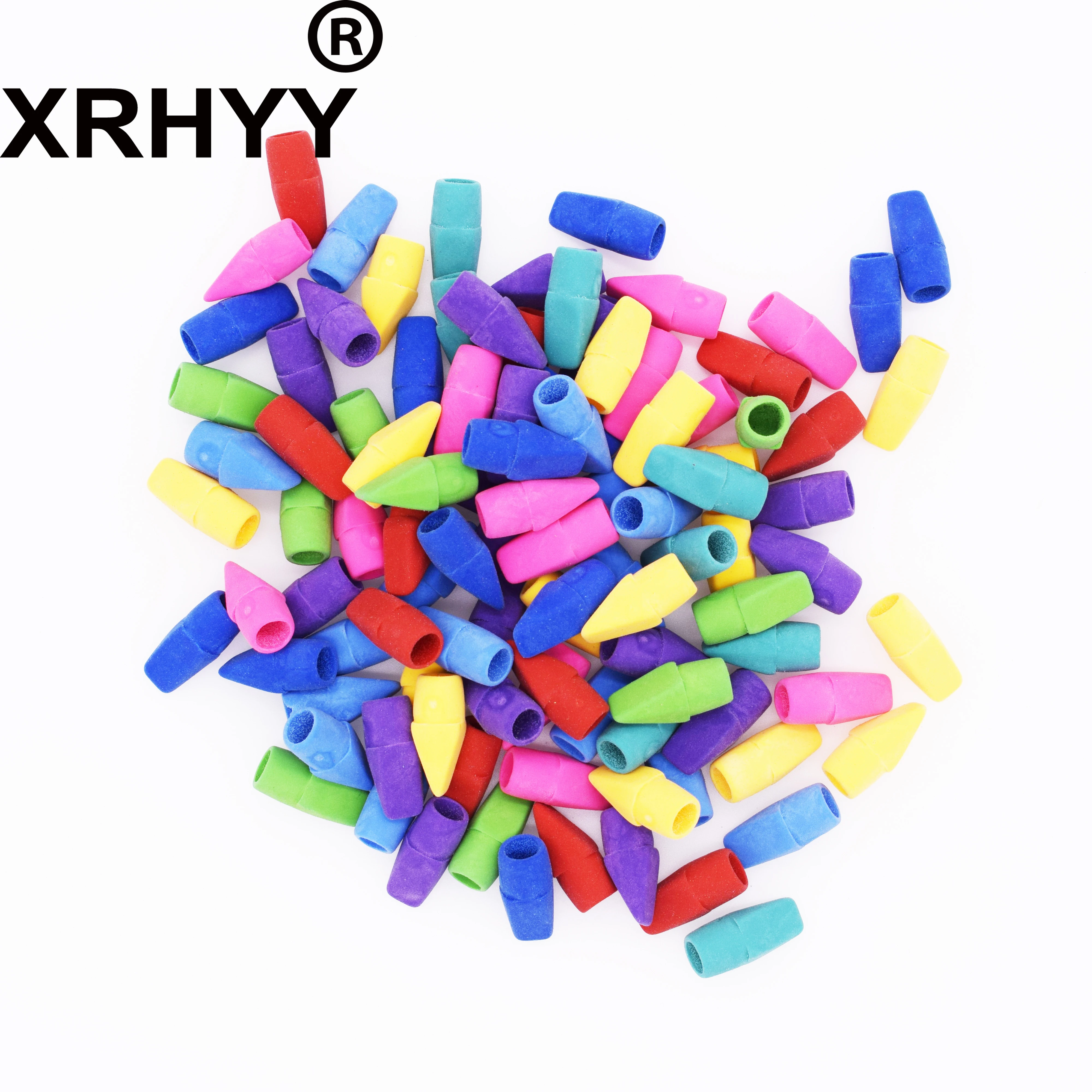 

XRHYY 100 Pieces Assorted Colors Pencil Cap Erasers