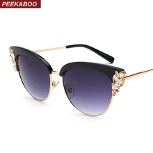 Peekaboo, Летний стиль, кошачий глаз, солнцезащитные очки, женские очки, полуоправы, роскошные стразы, солнцезащитные очки, кошачий глаз, зеркальные