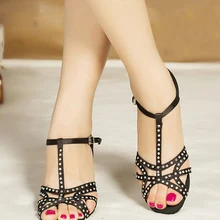 Новые женские черные атласные туфли для сальсы с кристаллами танцевальная обувь для латинских бальных танцев Профессиональная Обувь для танцев