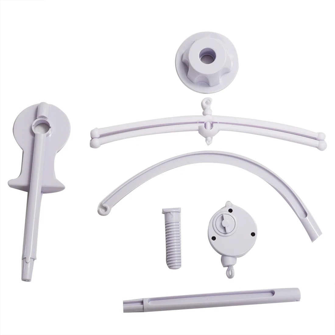 White Baby Crib Mobile Bed Bell Toy Holder Arm Bracket + Wind-up Music Box