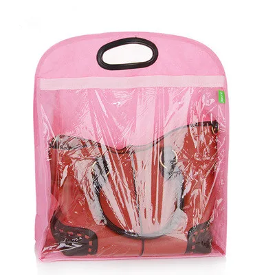 1 шт нетканый кожаный мешок пыленепроницаемый мешок шкаф Сумочка отделка влагостойкая сумка Прозрачная Мужская и женская сумка для хранения - Цвет: Pink