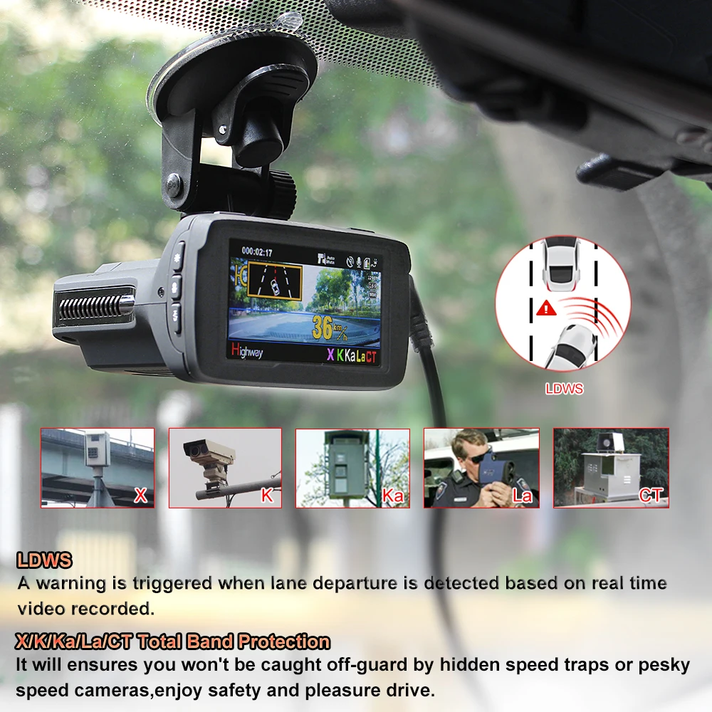 RUCCESS Radar Detectors 3 In 1 CAR DVR GPS Camera Logger Dash Cam Radar Detector for Russia Laser 2017 Ambarella 1080p Detector