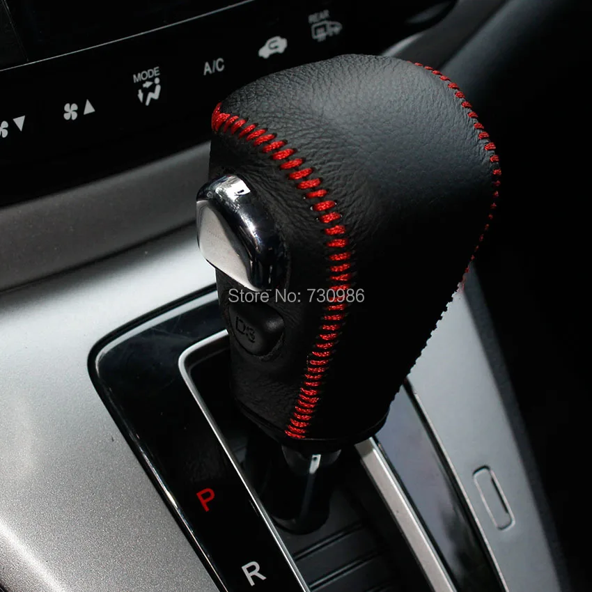 XuJi Black Genuine Leather Gear Shift Knob Cover for Honda CRV 2012