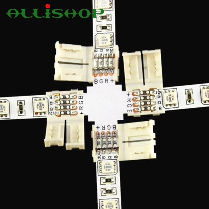 

AlliSHOP 10 pcs Cross shape 4pin 10mm LED strip Light Connector for 5050/3528 RGB Quick Splitter Right Angle Corner Connectors
