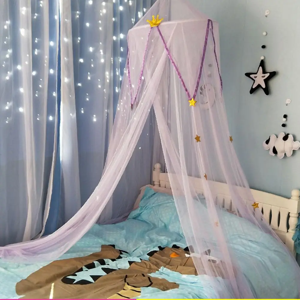 Children's Dome Mosquito Net Pink Bed Yarn European Hanging Princess Style Decorative Drapes - Цвет: Purple