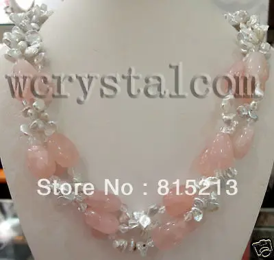 

ddh00864 white reborn keshi pearls rose quartz necklace Silver