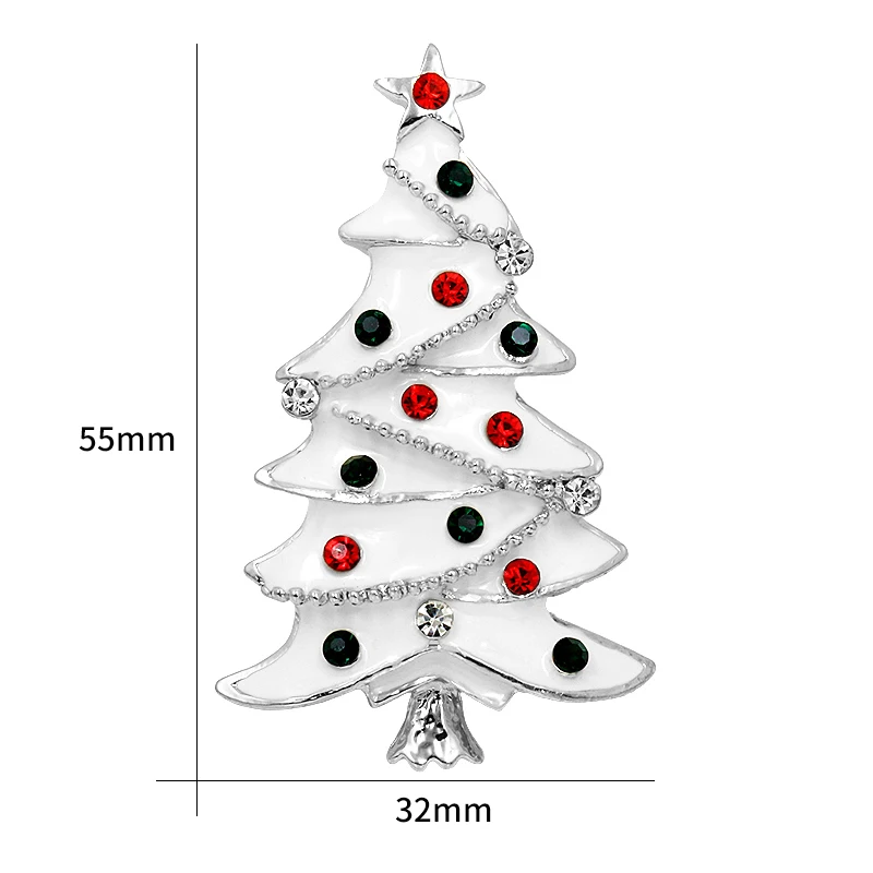 Цветные хрустальные и белые эмалированные рождественские снежные броши в виде дерева золотого или серебряного цвета