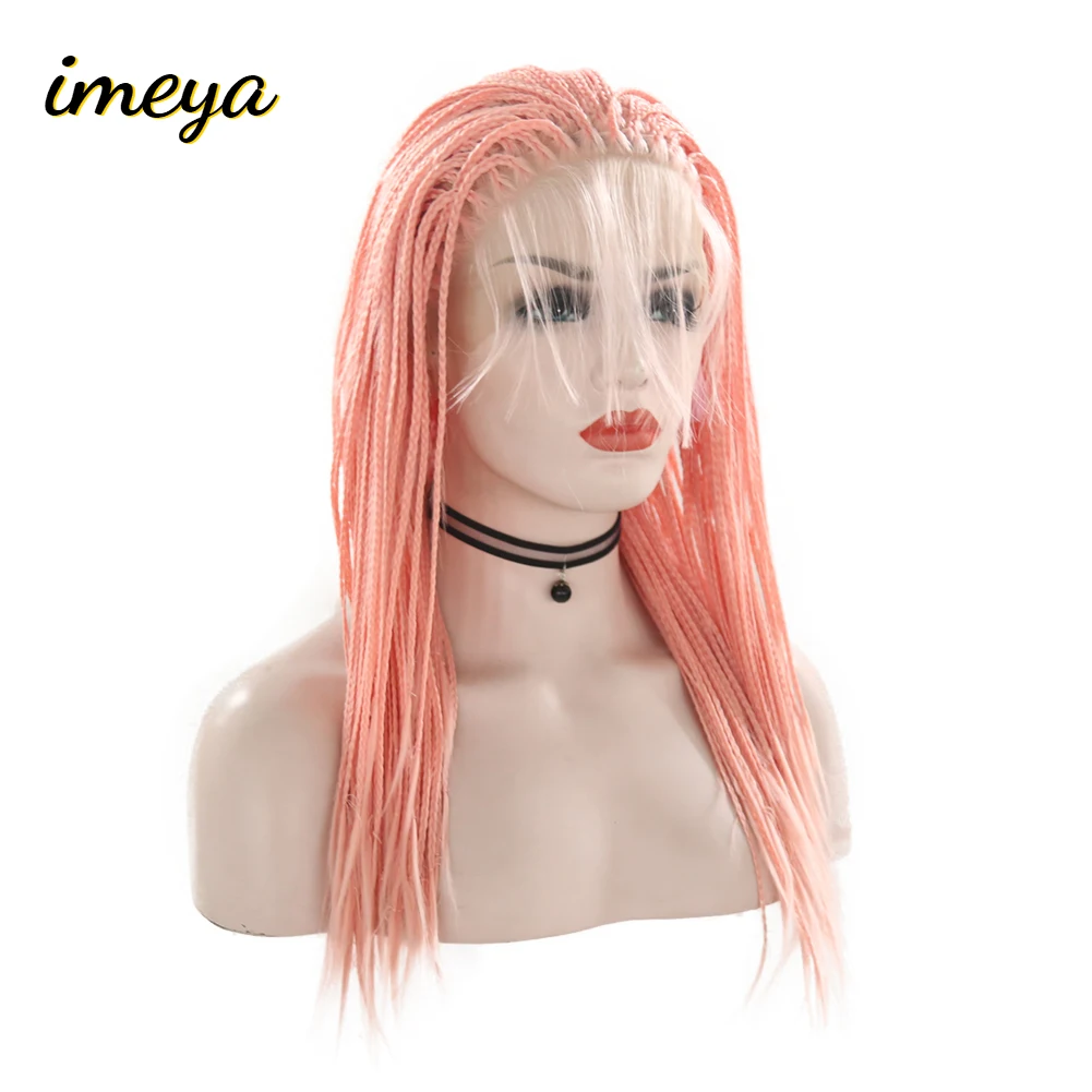 Imeya длинные микро Плетеный Розовый цвет синтетические кружева передние парики с детскими волосами высокая температура термостойкие косплей парики