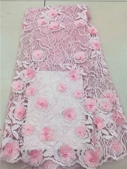 

3D flowers baby pink Embroidery french lace lace high class african tulle french lace fabric with beads(DP181