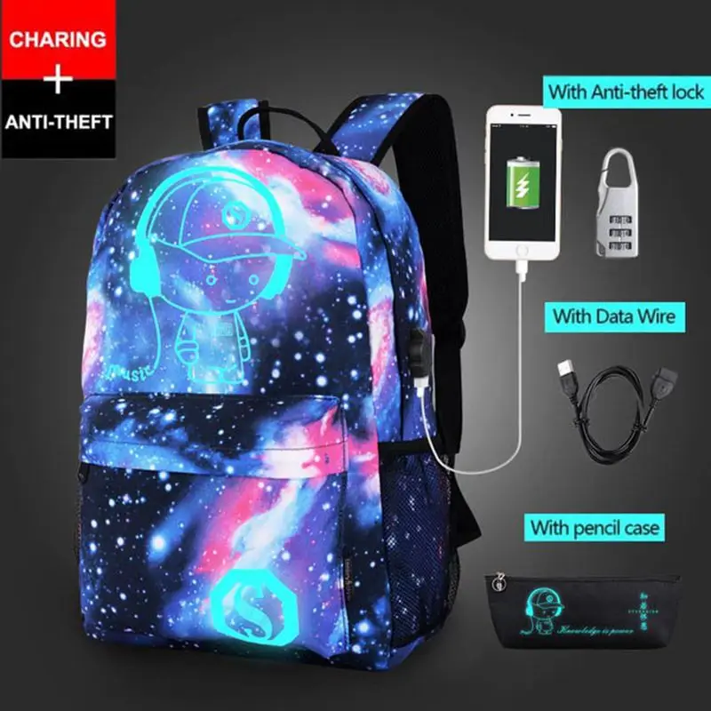 Светящийся школьный рюкзак, Оксфорд, мультяшная школьная сумка с usb-кабелем и замком, сумка-карандаш для подростков, девочек и мальчиков, Mochila Escolar - Цвет: style 2