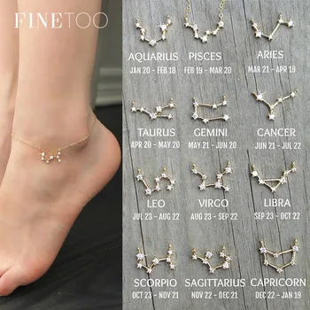 Fashion Gold Color Chain Crystal Zodiac Sign Anklet for Women Constellation Ankle Bracelet Leg Foot Jewelry Friendship Gift