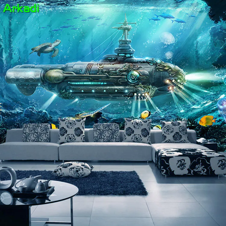 Us 13 76 26 Off 3d Personality Underwater World Wallpaper Theme Hotel Background Wall Paper Bedroom Living Room Submarine Sea World Decoration In