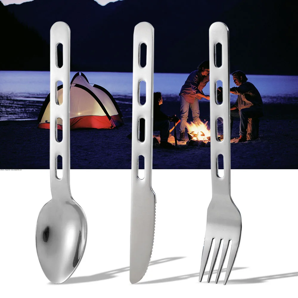 Bolsillo de acero inoxidable Kit cubiertos tenedor cuchara cortador Set vajilla cocina Camping Picnic senderismo viaje cuchillería