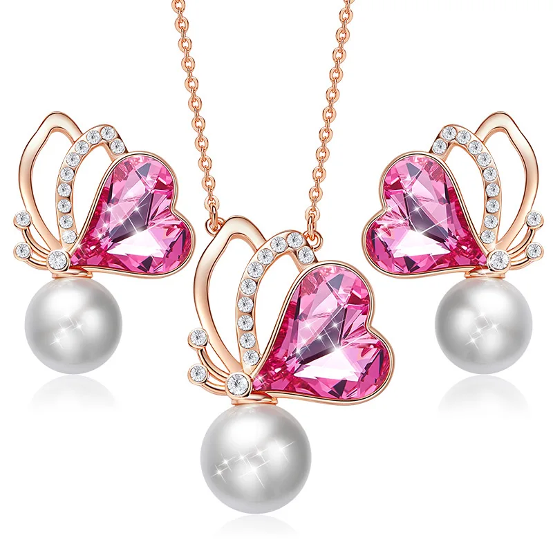 CDE-Women-Gold-Jewelry-Sets-Embellished-with-crystals-from-Swarovski-Butterfly-Heart-Necklace-And-Earing-Set
