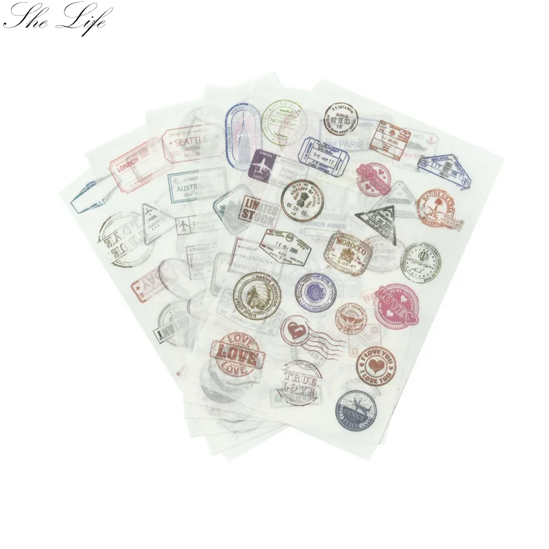 

6 Sheets New Travel Postmark Album Paper Lable Crafts Scrapbooking Decorative Sticker Stationery