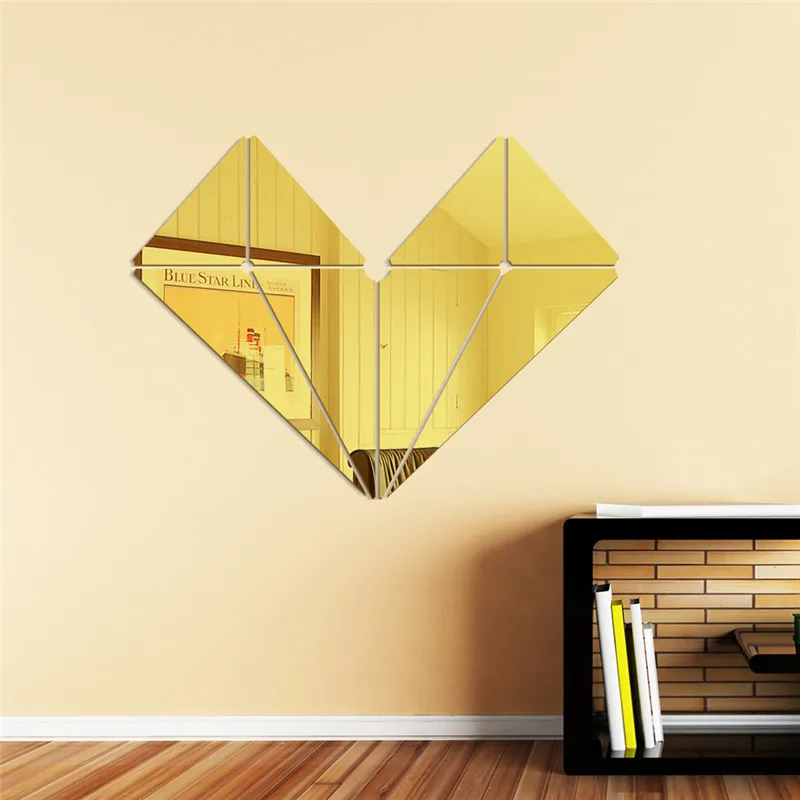 Geométrica en forma de corazón espejo de pared pegatinas citas acrílico 3D pared pegatinas decoración del hogar salón pegatinas pared