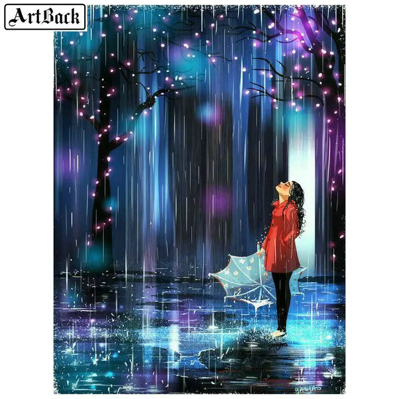 

5d diy diamond painting girl rain tree landscape full square diamond embroidery new arrival diamond mosaic 3d wall sticker