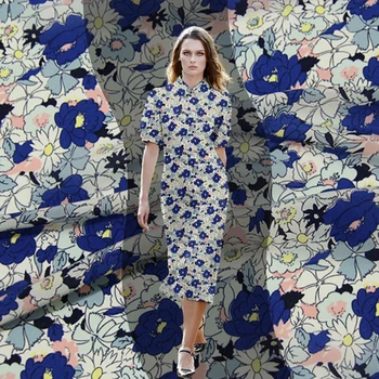 

New fashion print silk crepe de chine fabric 14mm summer floral shirt skirt t-shirt silk fabric wholesale silk cloth 136cm