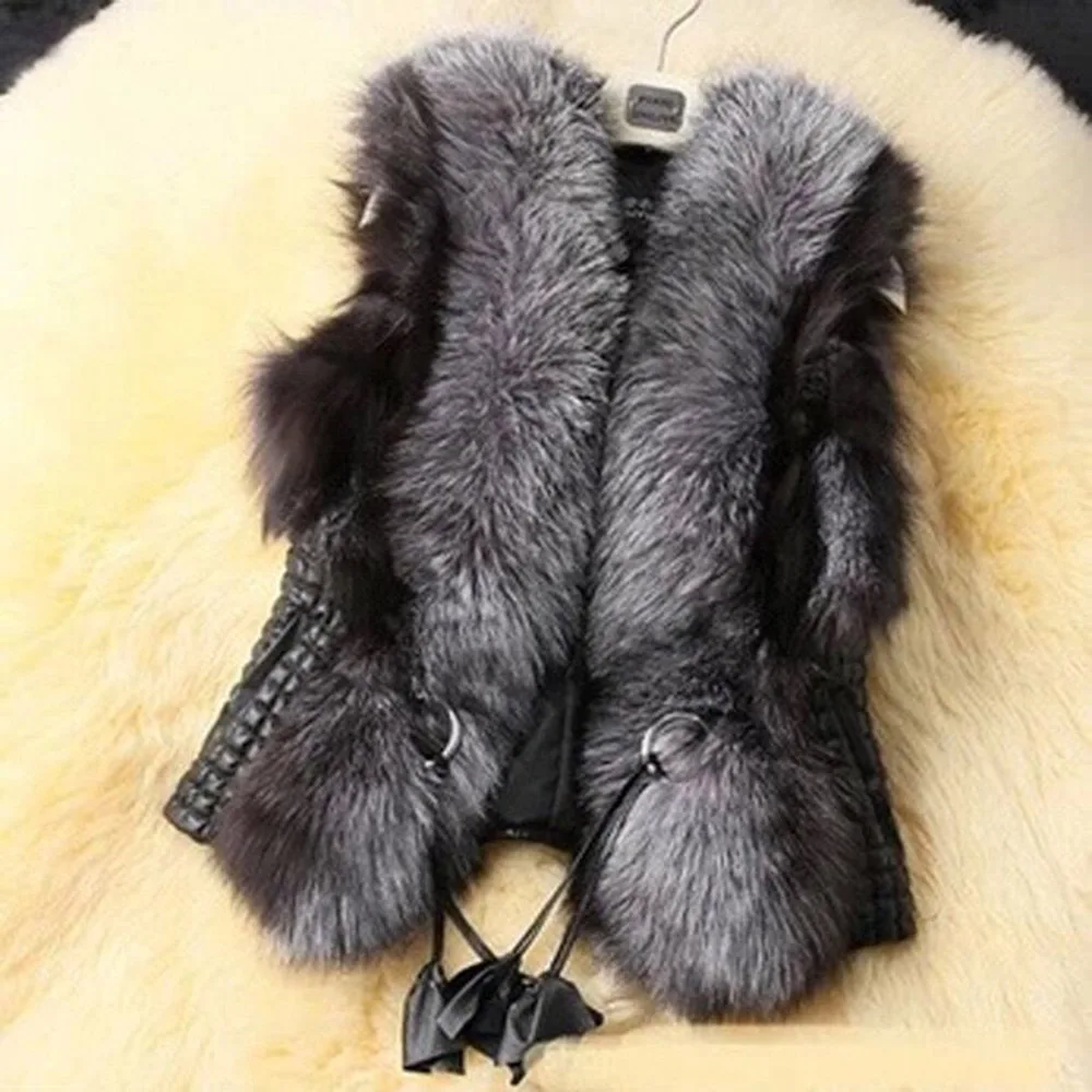 2018 Plus Size Casual Faux Fur Vests Women PU Outerwear Winter Hot Sale