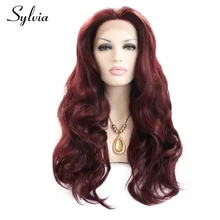 Sylvia Dark Red Synthetic Lace Front Wigs Natural Wave Middle Part Long Heat Resistant Fiber Hair For Women