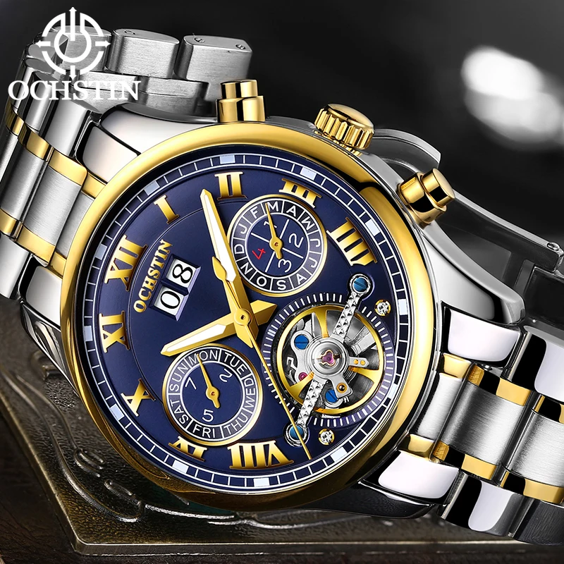 Tourbillon Business Mechanical Watch Ochstin Luxury Brand Self Winding Stainless Steel Automatic Watch Waterproof Day Date Man Tourbillon Business Mechanical Watch Ochstin Luxury Brand Self Winding Stainless Steel Automatic Watch Waterproof Day Date Man