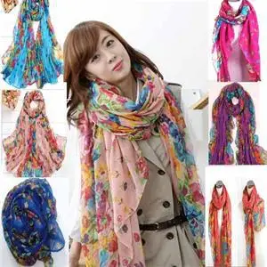 

Women Fashion Pastoral Style Scarves Women Soft Silk Blend Floral Print Scarf Wrap Women Pretty Elegant Accessories Scarves