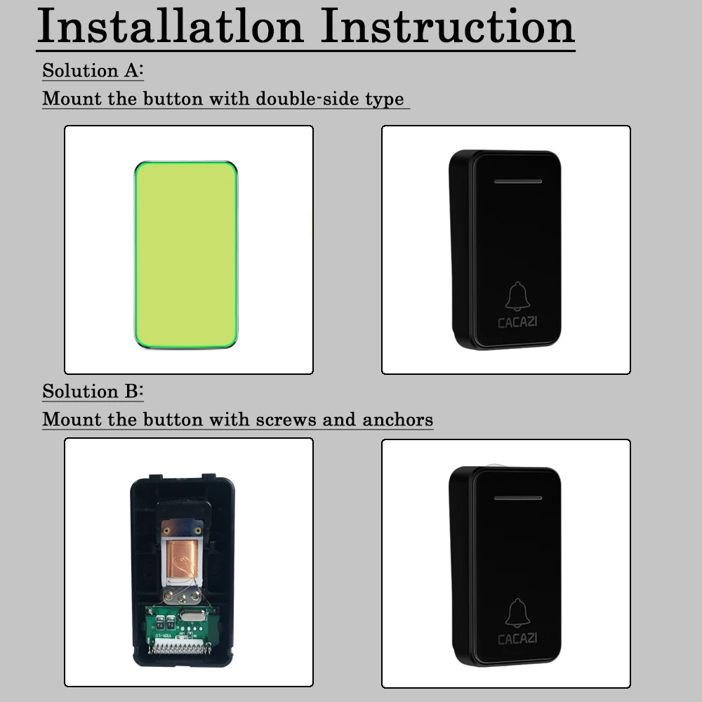 CACAZI Self-powered Waterproof Wireless Doorbell No Battery LED Light 200M Home Cordless Bell EU Plug 1 2 Button 1 2 Receiver CACAZI Self-powered Waterproof Wireless Doorbell No Battery LED Light 200M Home Cordless Bell EU Plug 1 2 Button 1 2 Receiver