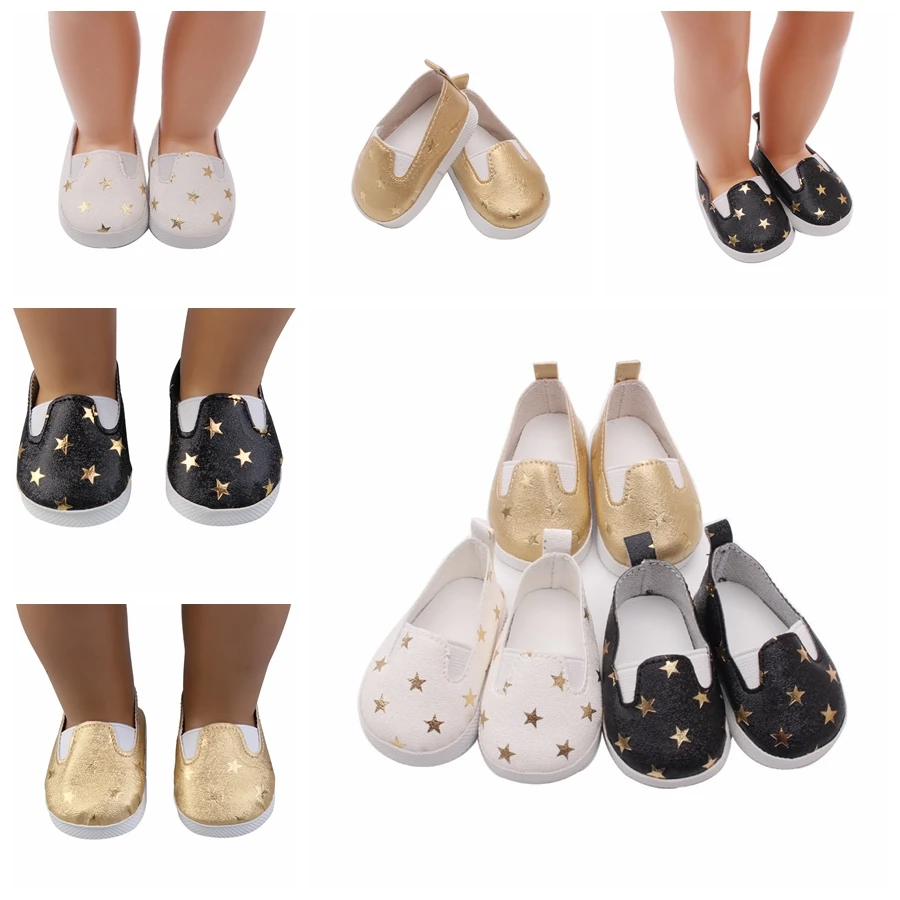 

1 Pair Fashion Mini Toy PU Leather Shoes Star Pattern Sneaker Plimsolls for 18 Inch Girl Dolls Ball Joints Doll Accessory Shoes