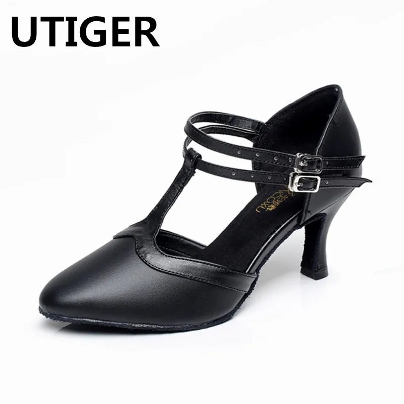 Genuine Leather Woman Latin Dance Shoes Ballroom Dancing Shoes Black 7