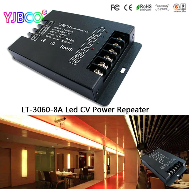 

LTECH led Controller LT-3060-8A Led CV Power Repeater(amplifier) for RGB single color strip lights DC5V-24Vinput 8AX3CH output