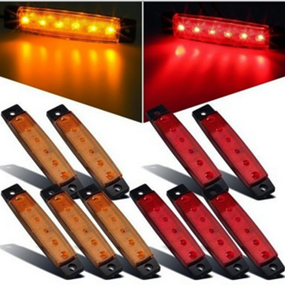

8X 12V 24V 6LED Side Marker Indicators Lights Lamp For Car Truck Trailer Lorry 6 LED Amber Red Blue White Green Clearence Bus