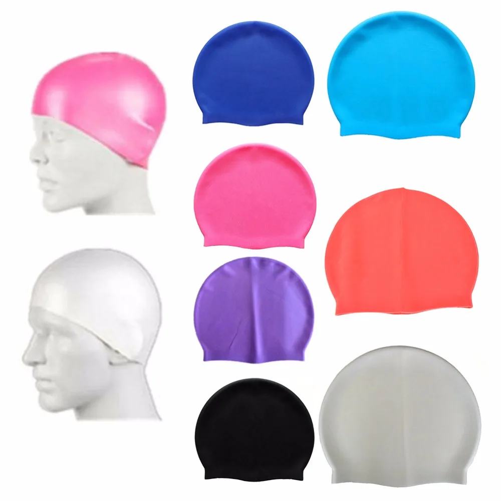 1 Size Fits All Swimming Pool Cap Unisex Latex Swim Caps Hat Waterproof