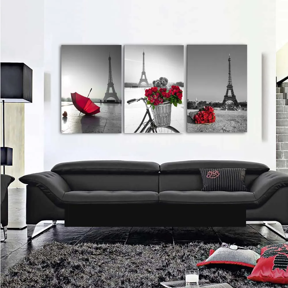 Gray-Black-Landscape-Poster-Prints-Modern-City-Tower-Canvas-Painting-On-The-Wall-Red-Rose-Umbrella (4)