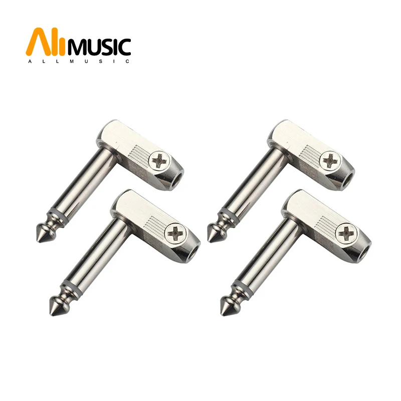 

4Pcs/Lot DIY Angle Audio Solderless 6.35 Mono Plug Solder Free Plug guitar connector Chrome