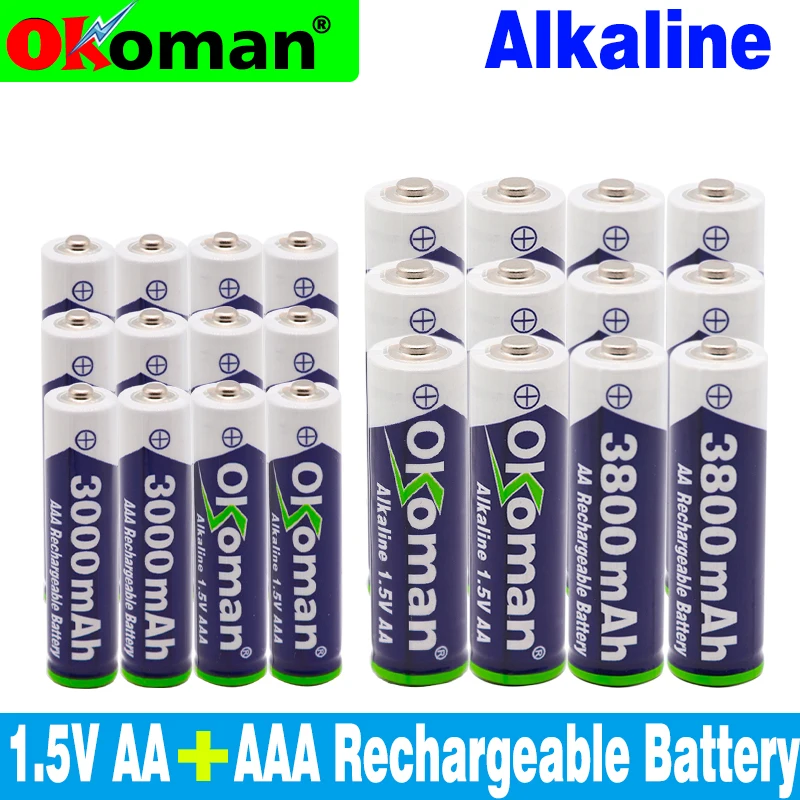 Высокая емкость 1,5 V AAA 3000mAh Щелочная аккумуляторная батарея+ 3800 mAh AA щелочная батарея для Светодиодный светильник игрушечные Часы MP3-плеер