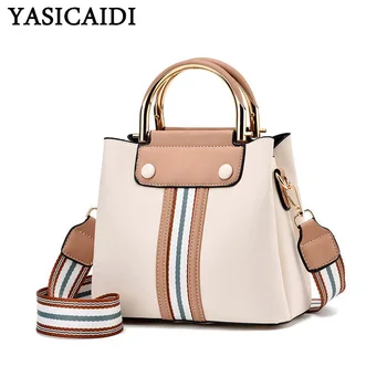

YASICAIDI Charm Women PU Handbag Portable Casual Tote Lady Messenger Bag Fashion Bottom Rivet Wide Shoulder Strap Crossbody Bags
