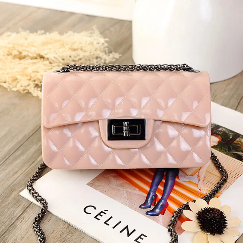 

Sweet Silicone Jelly Candy Color Diamond Lattice Crossbody Bags Women Designer Brand Handbag Ladies Chain Shoulder Bags Bolsa