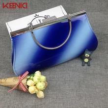 Dame Retro Vintage Diamant Abendessen Tasche Allmähliche Veränderung Farbe Frauen Lackleder Handtaschen Damen Abendtasche Mit Kette Shell Tasche