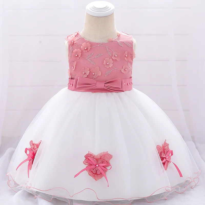 Платье для маленьких девочек на 1 год платье принцессы для девочек платье-пачка для маленьких девочек на день рождения; платье принцессы для крещения; праздничное платье для девочек; L1896XZ - Цвет: dark pink