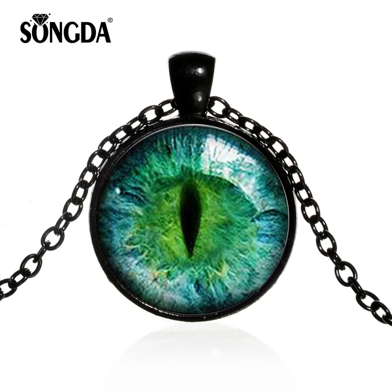 Trendy Dragon Eye Pendant Personality Eyes Jewelry Glass Dome Necklaces For Men Link Chains