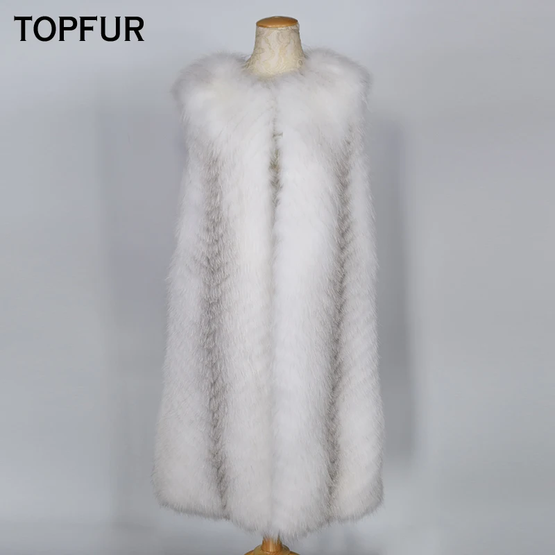 Fourrure Renard 100 Femmes Nouvelle Réel Naturel Topfur Mode Hiver Femme Luxe Long Style Croix Cm Gilet De N8XZwPkn0O