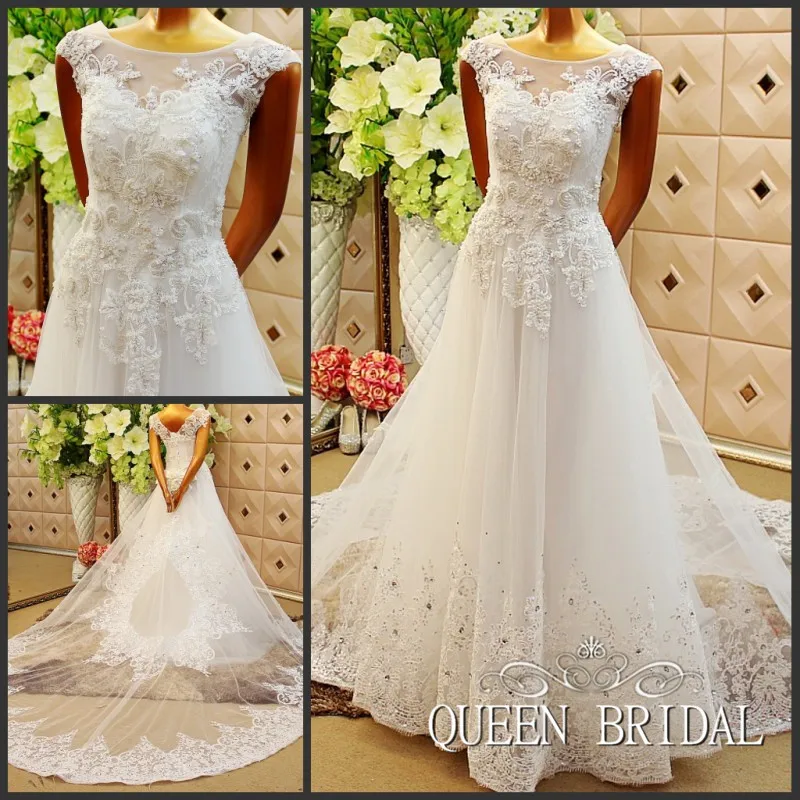 Vintage spitze applique lange zug a line hochzeit kleid ...