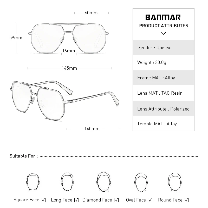 BANMAR мужские очки поляризованные линзы солнцезащитные очки зеркальные квадратные очки аксессуары для мужчин женские солнцезащитные очки Gafas Shades